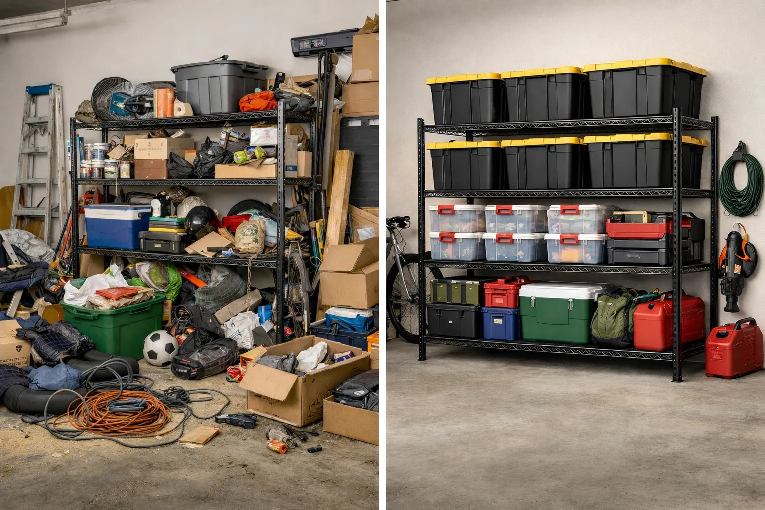 Garage organization before and after