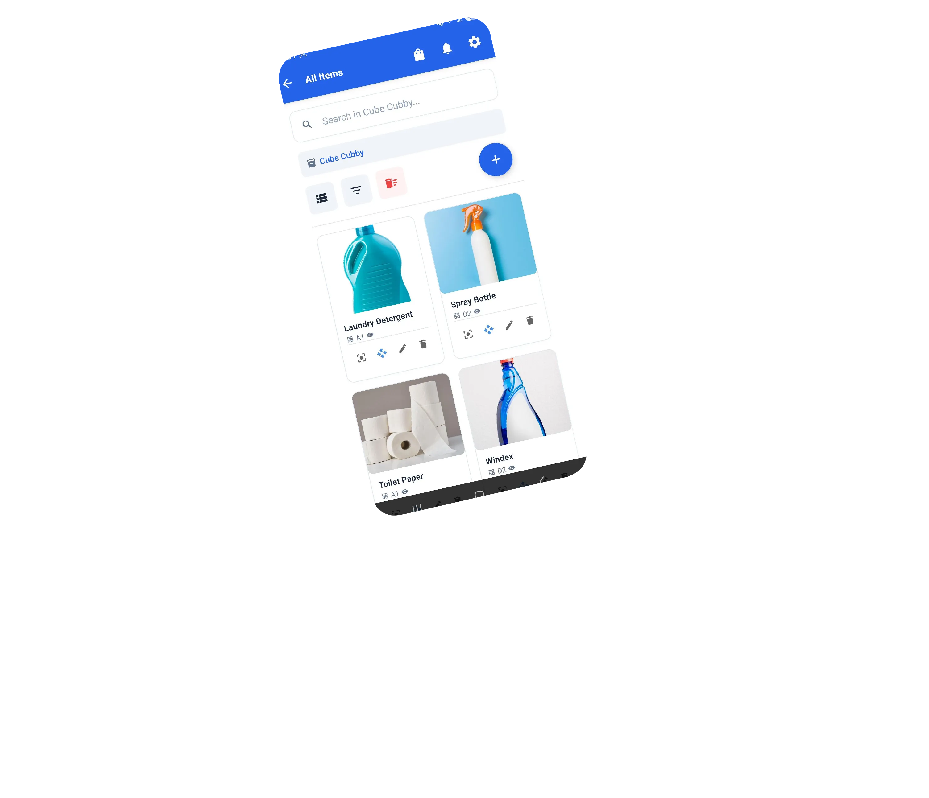 ItemTracker showing inventory items after scanning QR code on storage bin