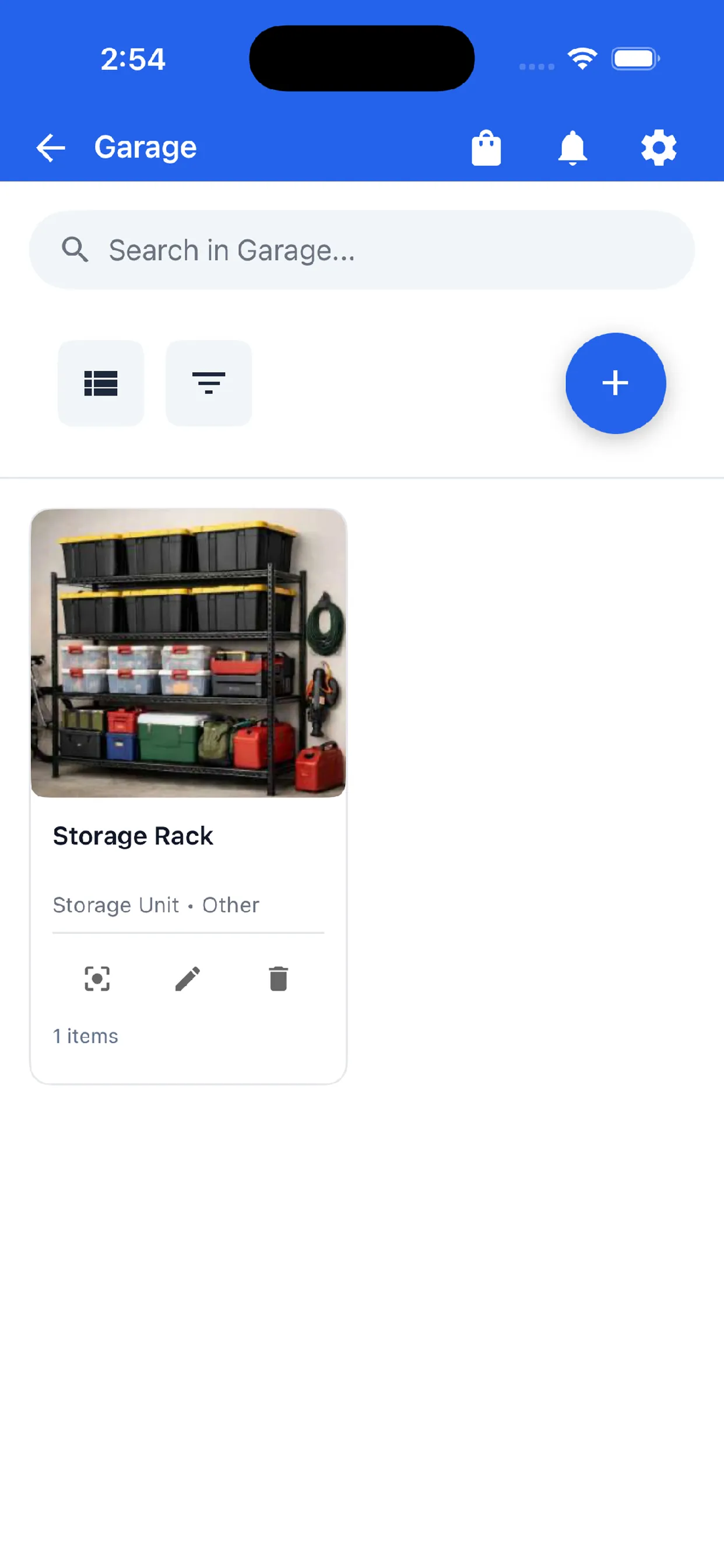 ItemTracker room organization screen for home inventory